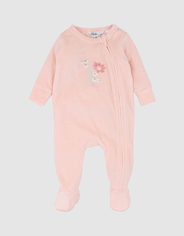 Bebe by Minihaha - Fern Velour Embroidered Zip Onesie - Babies