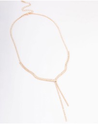Lovisa - Gold Fine Ribbon Cubic Zirconia Lariat Necklace