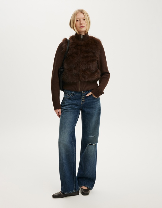 Cotton On - Faux Fur Knit Jacket