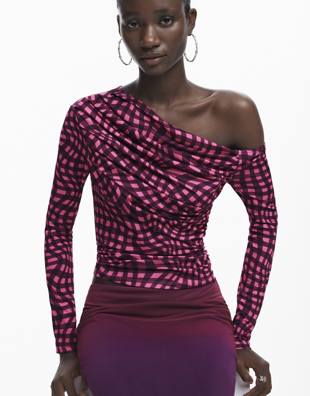 Desigual - Asymmetric T-shirt with psychedelic checks
