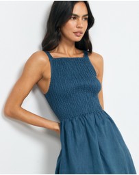 AERE - Mia Shirred Linen Mini Dress