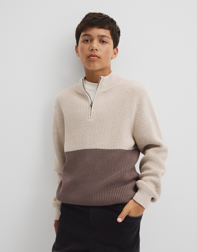 Country Road - Teen Australian Cotton Spliced Half Zip Knit