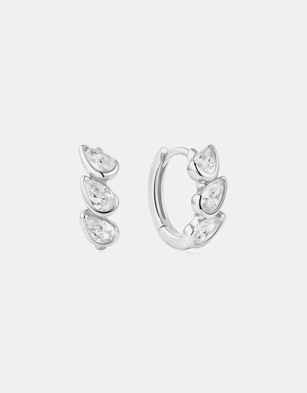 Ania Haie - Silver Triple Half-Bezel Teardrop Huggie Hoop Earrings