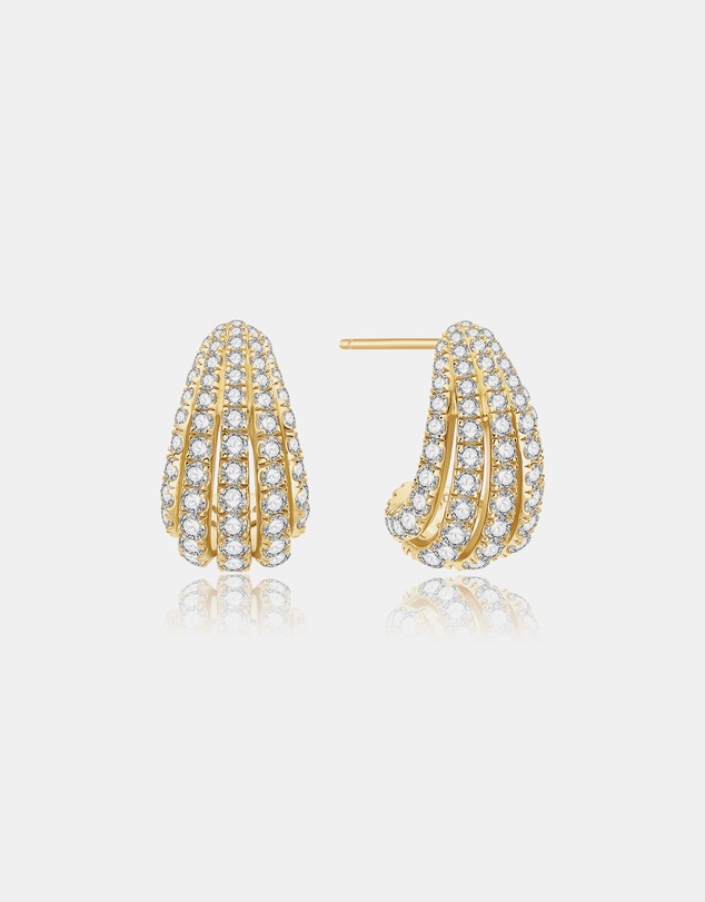 Ania Haie - Ania Haie Gold Pave Shrimp Stud Hoop Earrings