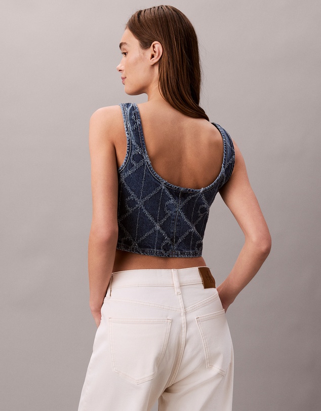 Calvin Klein Jeans - Denim Allover Monogram Cropped Tank Top