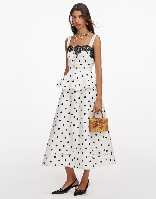 Self Portrait - Polka Dot Linen Midi Dress