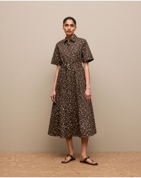 Trenery - Leopard Poplin Belted Dress in Bitter Chocolate