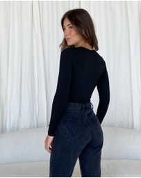 Dazie - Call On Me Long Sleeve V-Neck Bodysuit