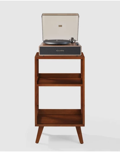 Crosley - Crosley Stave 2-Speed Bluetooth Record Player Turntable with Built-in Speakers + Crosley Asheville Stand Bundle - Walnut