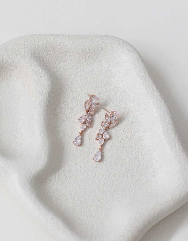 The White Collection - Clara - Rose Gold Bridal Drop Earrings