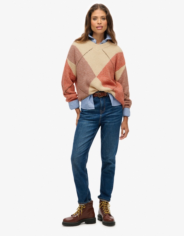 Superdry - Oversized Argyle V Neck Jumper
