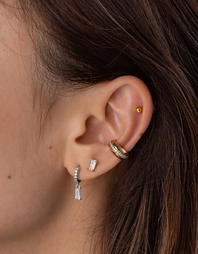 Wanderlust + Co - Baguette Silver Baby Huggie Earrings