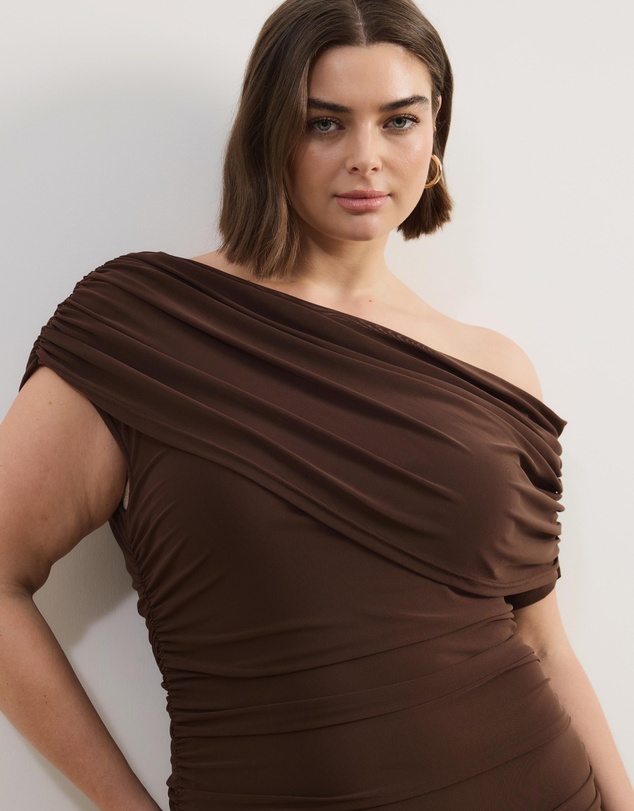 Atmos&Here Curvy - Millie Off Shoulder Mesh Mini Dress
