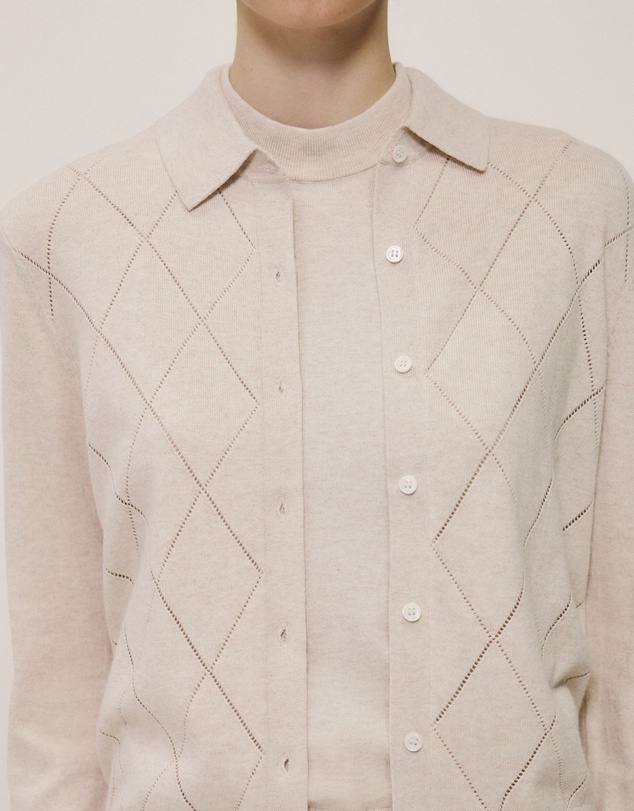 Trenery - Cotton Cashmere Pointelle Cardigan in Clay