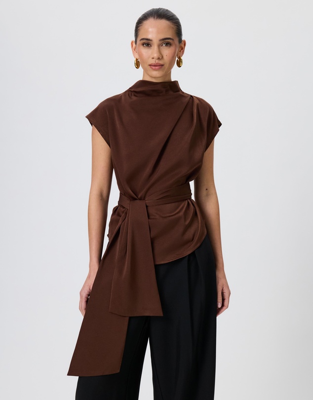 Tussah - Violet Drape Tie Detail Satin Top