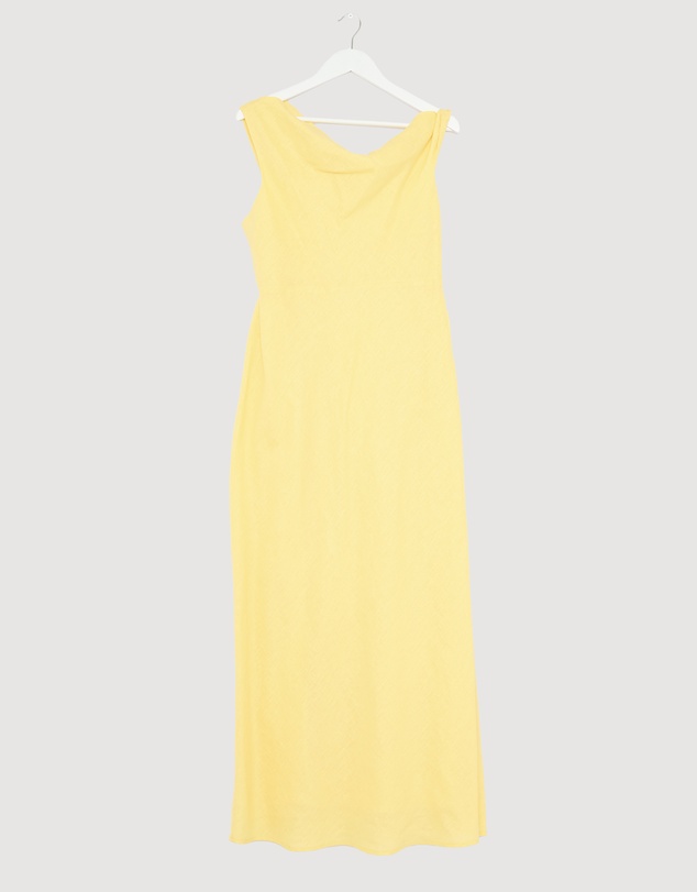 Revibe - Repaired AERE Fia Linen Draped Off Shoulder Maxi Dress - AU 16