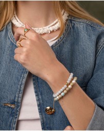 Nialaya Jewellery - Women's Beaded Bracelet with Pearl, Larimar, Opal and Gold