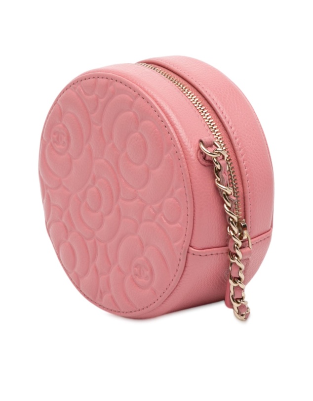 Pre-Loved by Azura Reborn - Pre-Loved CC Embossed Caviar Camellia Round Clutch With Chain