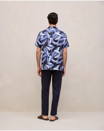Trenery - Painted Leaf Linen Camp Shirt in Navy