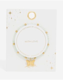 Lovisa - Waterproof Gold Plated Stainless Steel Green Semi Precious Stone Butterfly Stretch Bracelet