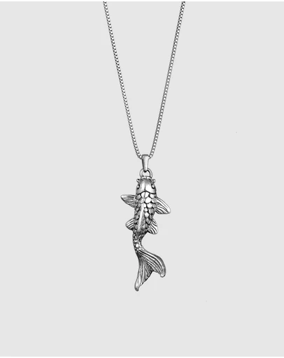 Kuzzoi - ICONIC EXCLUSIVE - Fish Pendant Necklace in Oxidised 925 Sterling Silver