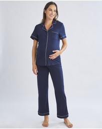 Angel Maternity - Maternity and Nursing Button Front Pajama Set in Navy