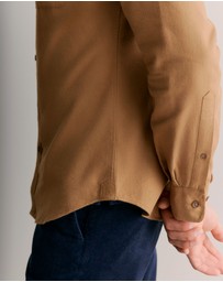 Trenery - Regular Fit Cotton Herringbone Shirt in Camel