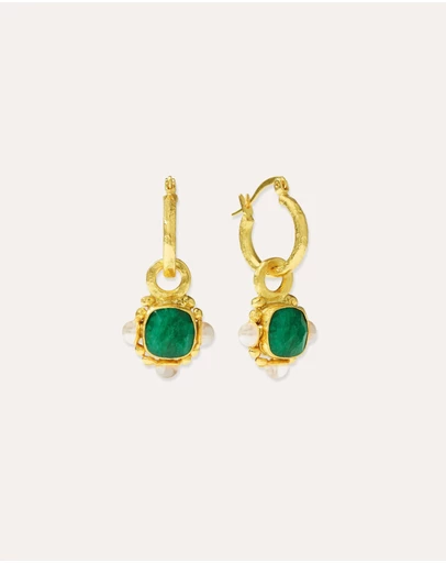 Ottoman Hands - Esther Emerald and Pearl Drop Hoop Earrings
