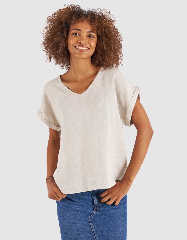 CAMIXA - Martina Linen V-Neck T-shirt