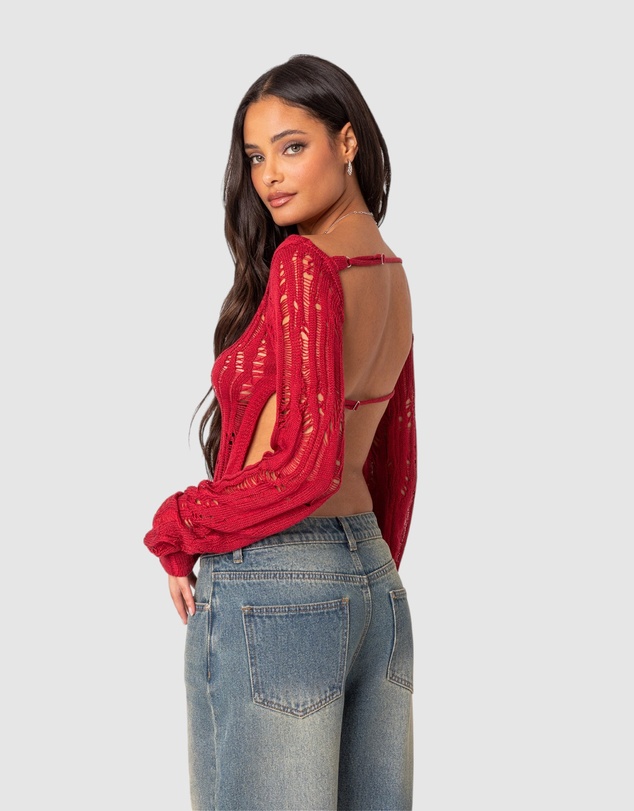 EDIKTED - Rosa Open Back Sheer Knit Top