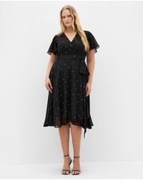 City Chic - Spot Frill Sleeve Wrap Midi Dress