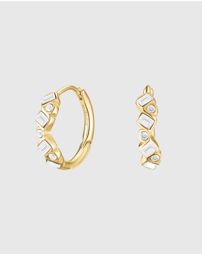 Rosefield - Playful Crystals Baguette and Round Gold-Tone Hoop Earrings