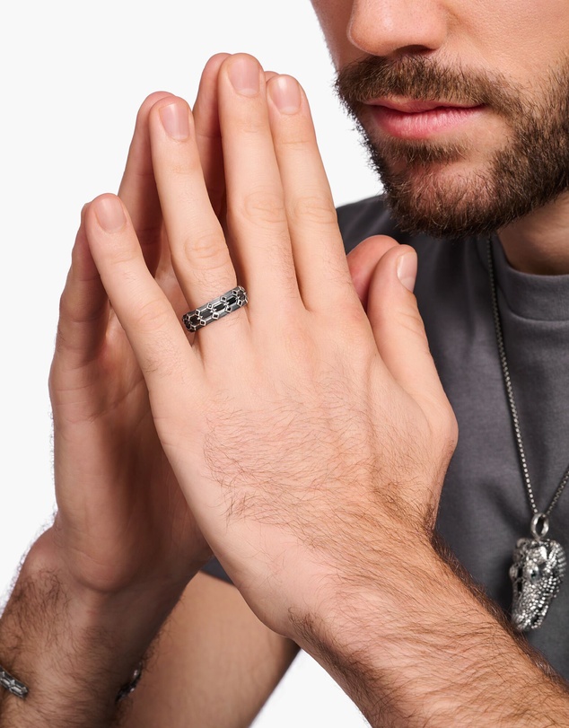 THOMAS SABO - Ring Wide Crocodile Shell with Stones Silver Blackened
