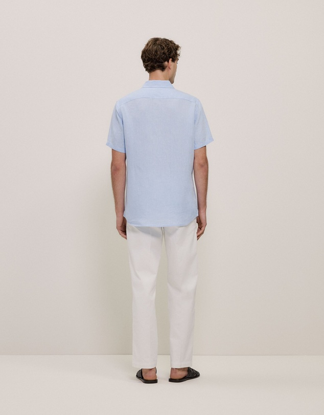 Trenery - Regular Fit Delave Linen Short Sleeve Shirt in Fresh Blue