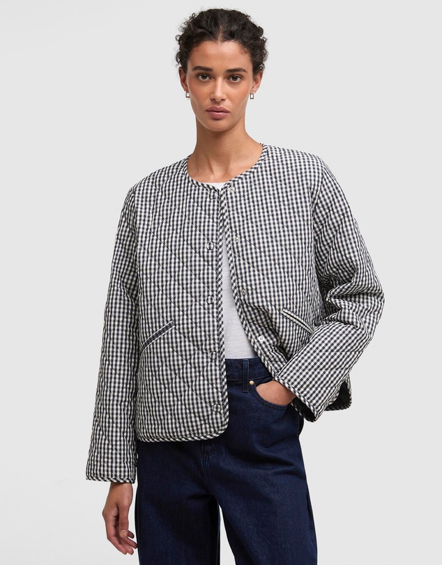 Barbour - Cashel Check Collarless Quilted Jacket