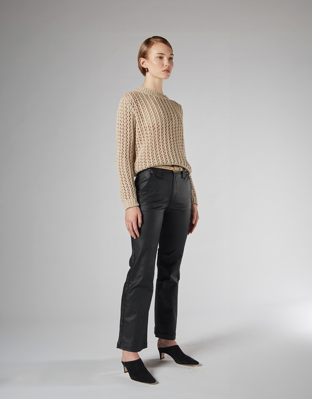DRICOPER DENIM - Misika Coated Black Kick Flare Trousers