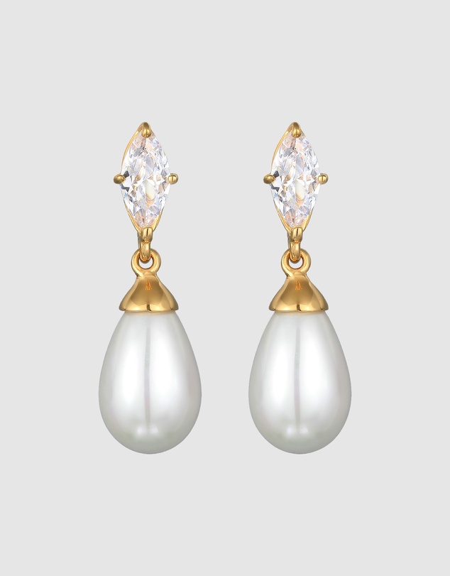 Elli Jewelry - Shell Pearl Zirconia Drop Earrings in Gold-Plated 925 Silver
