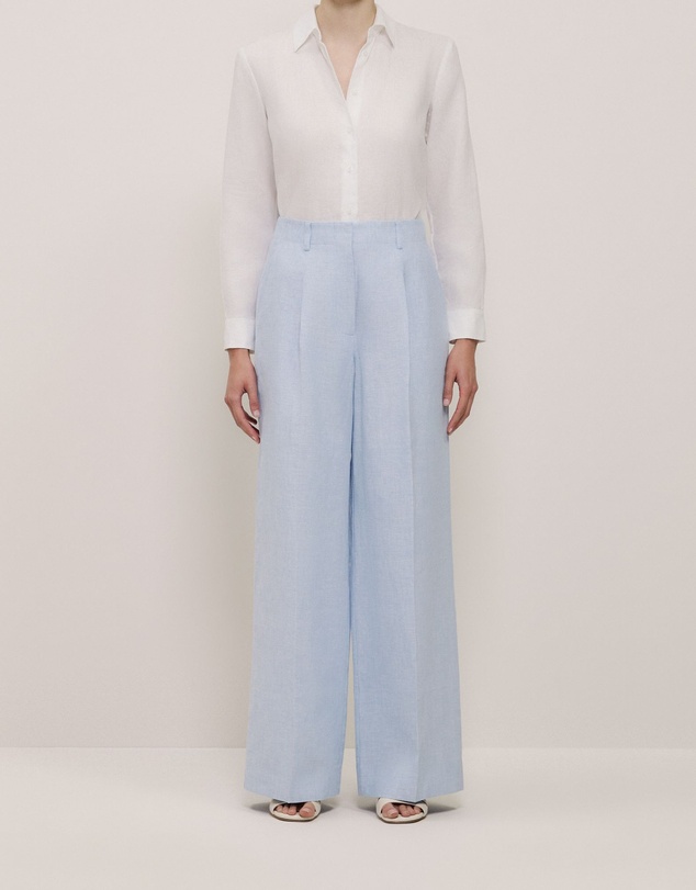 Trenery - Yarn Dyed Linen Pleat Detail Pant in Blue Marble