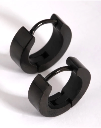 Lovisa - Matte Black Wide Huggie Hoop Earrings
