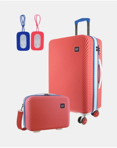 GAP - GAP Stripe Medium Hard Shell with Mini Beauty Case Set + Leather Tag