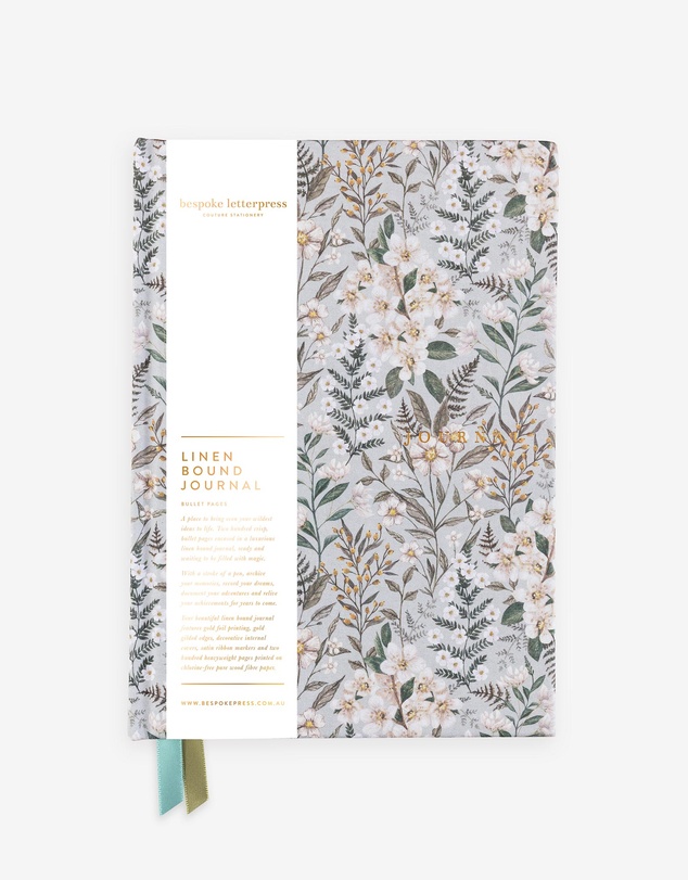 Bespoke Letterpress - Linen Bound Bullet Journal - Ivory Garden