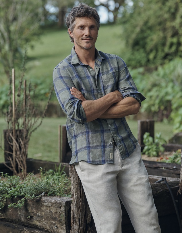 Country Road - Regular Fit Linen Windowpane Check Shirt