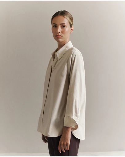 Trenery - Pinwale Cord Shirt in Stone