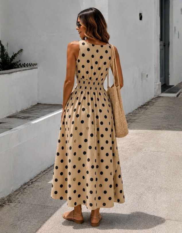 Esther & Co - Rafiya Dress - Beige Spot