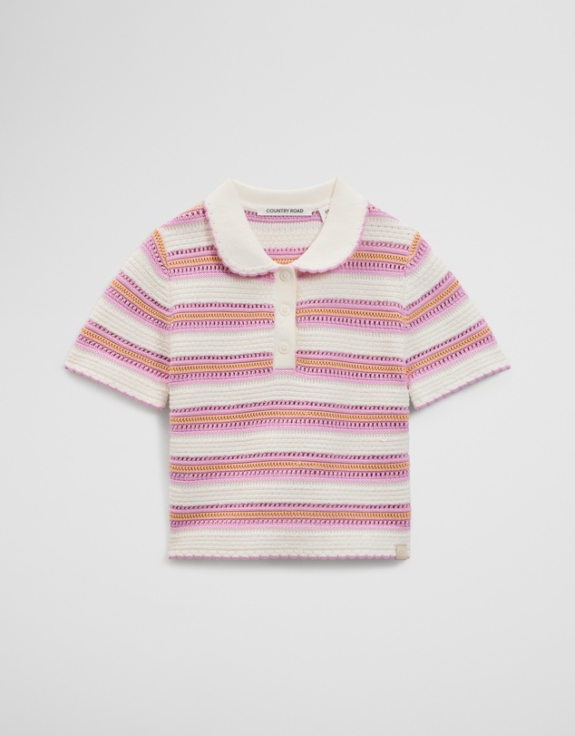 Country Road - Australian Cotton Short Sleeve Collar Knit Top