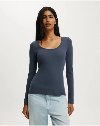 Cotton On - Scoop Neck Rib Long Sleeve