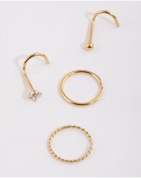 Lovisa - Gold Plated Surgical Steel Diamante Twisted Nose Ring 4-Pack