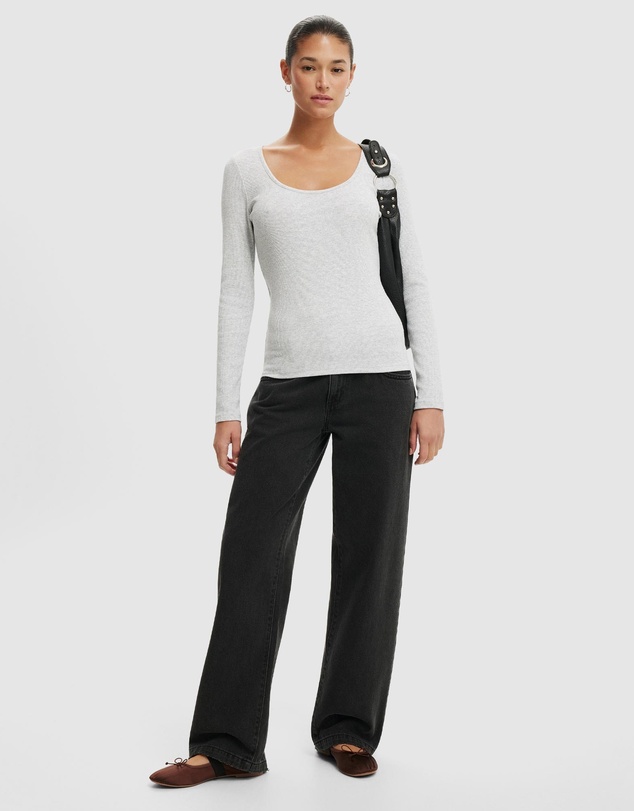 Cotton On - Scoop Neck Rib Long Sleeve Top