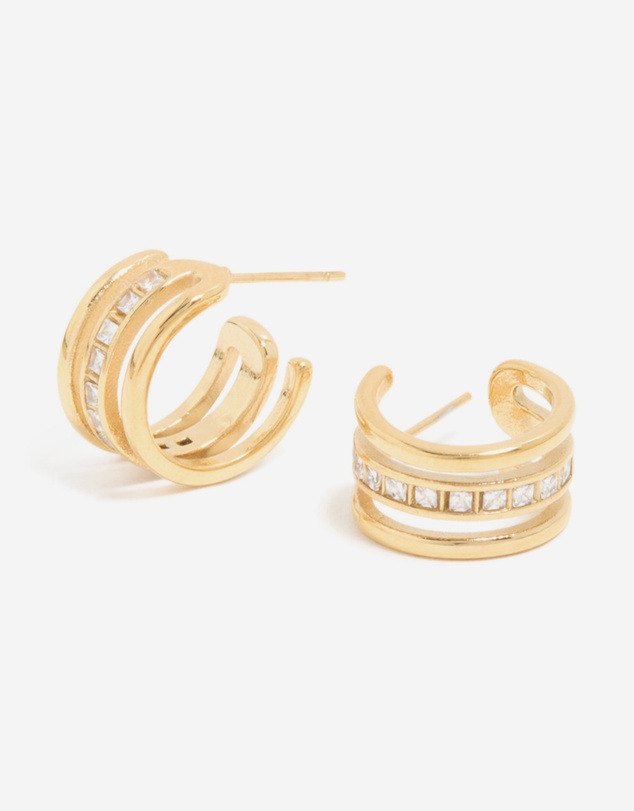 Lovisa - Waterproof Gold Plated Stainless Steel Cubic Zirconia Illusion Hoop Earrings