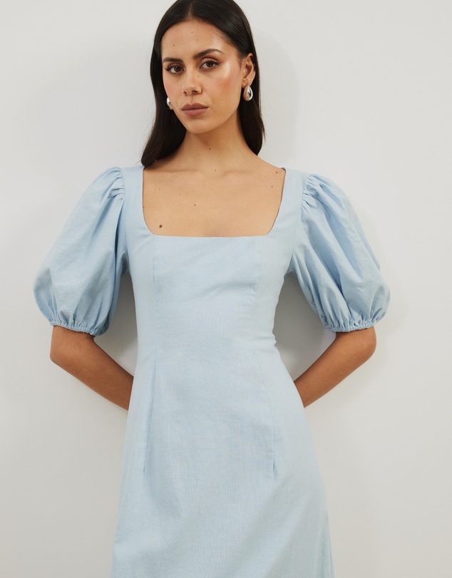 Atmos&Here - Ava Linen Blend Puff Sleeve Maxi Dress
